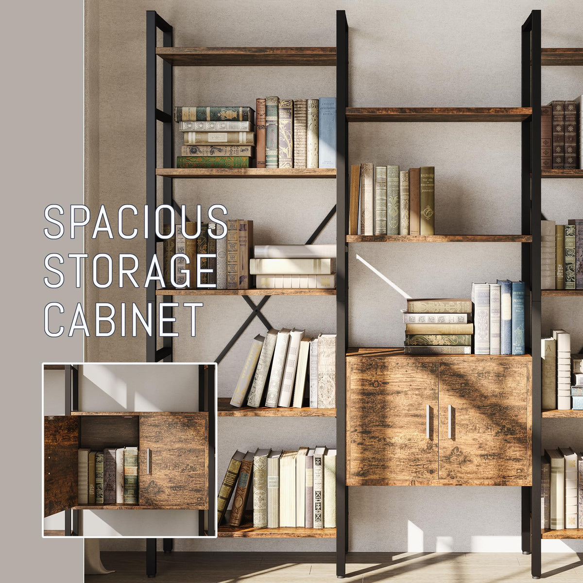 70 x 70" 5 Tier Bookcase with Storage Cabinet Rustic Brown S5960