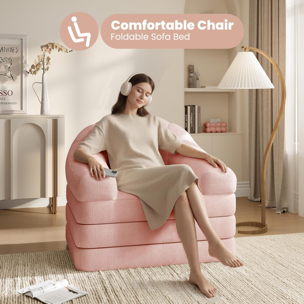 Pink Chenille Convertible Sofa Bed P22716