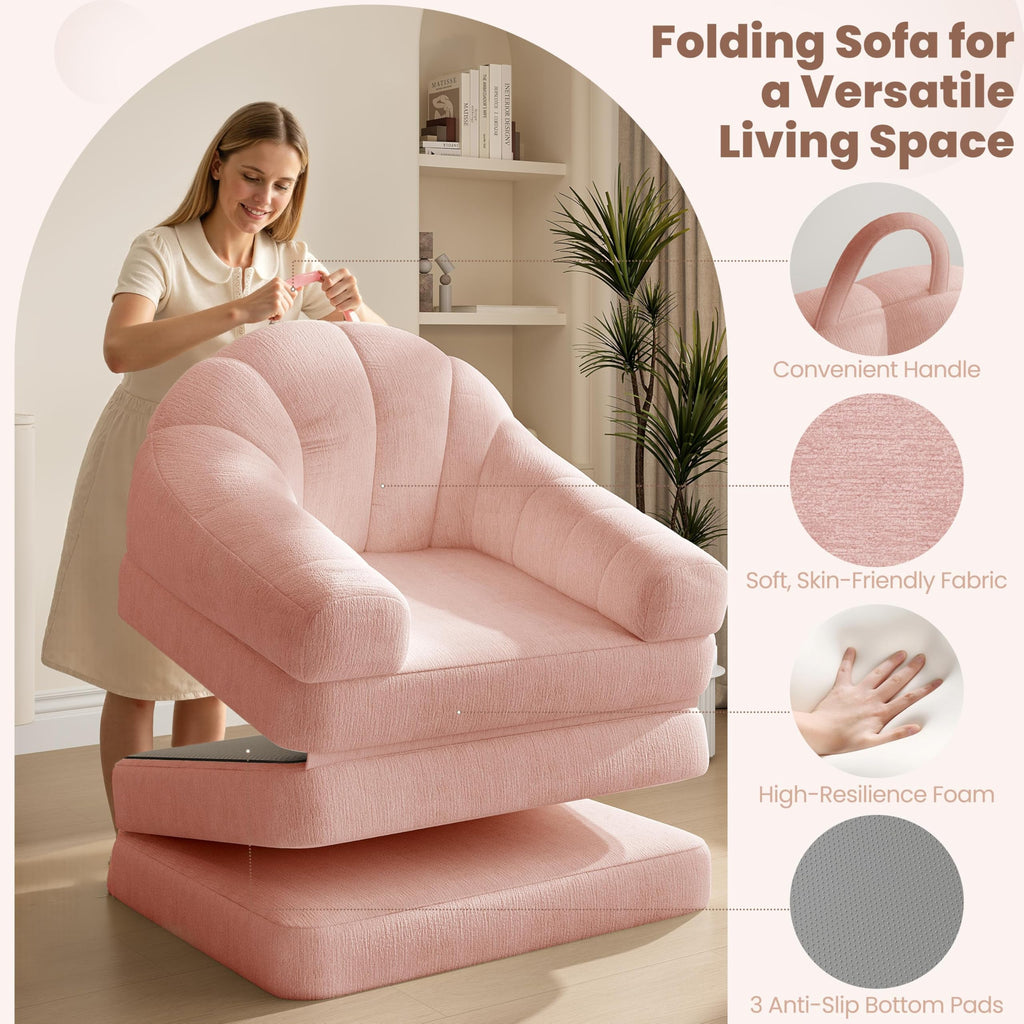 Pink Chenille Convertible Sofa Bed P22716