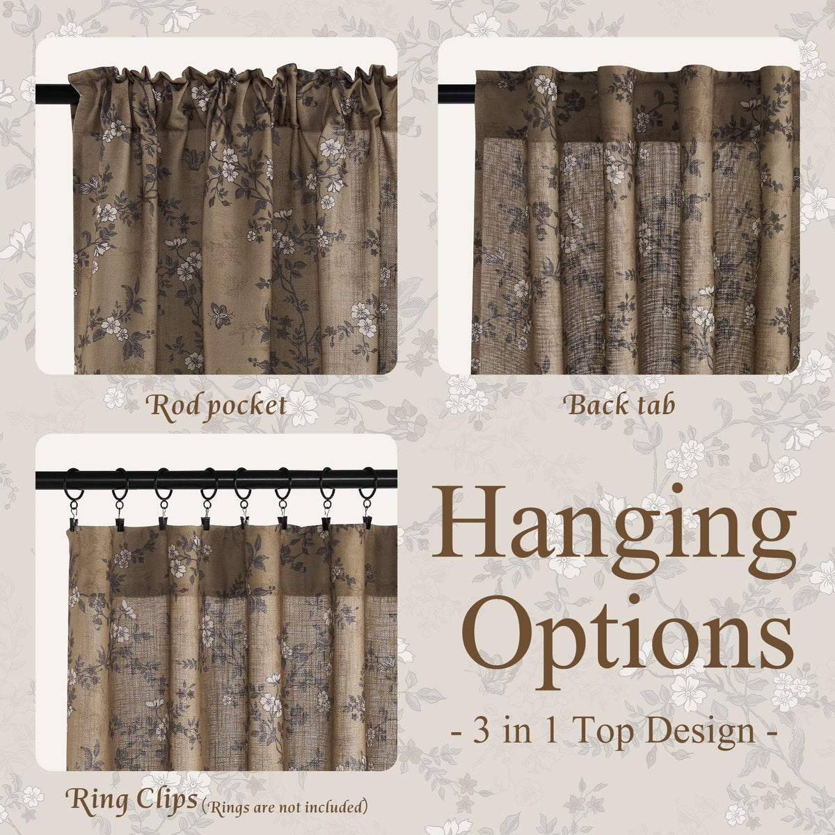 Extra Long Linen Floral Curtains 108 Inches Q406706