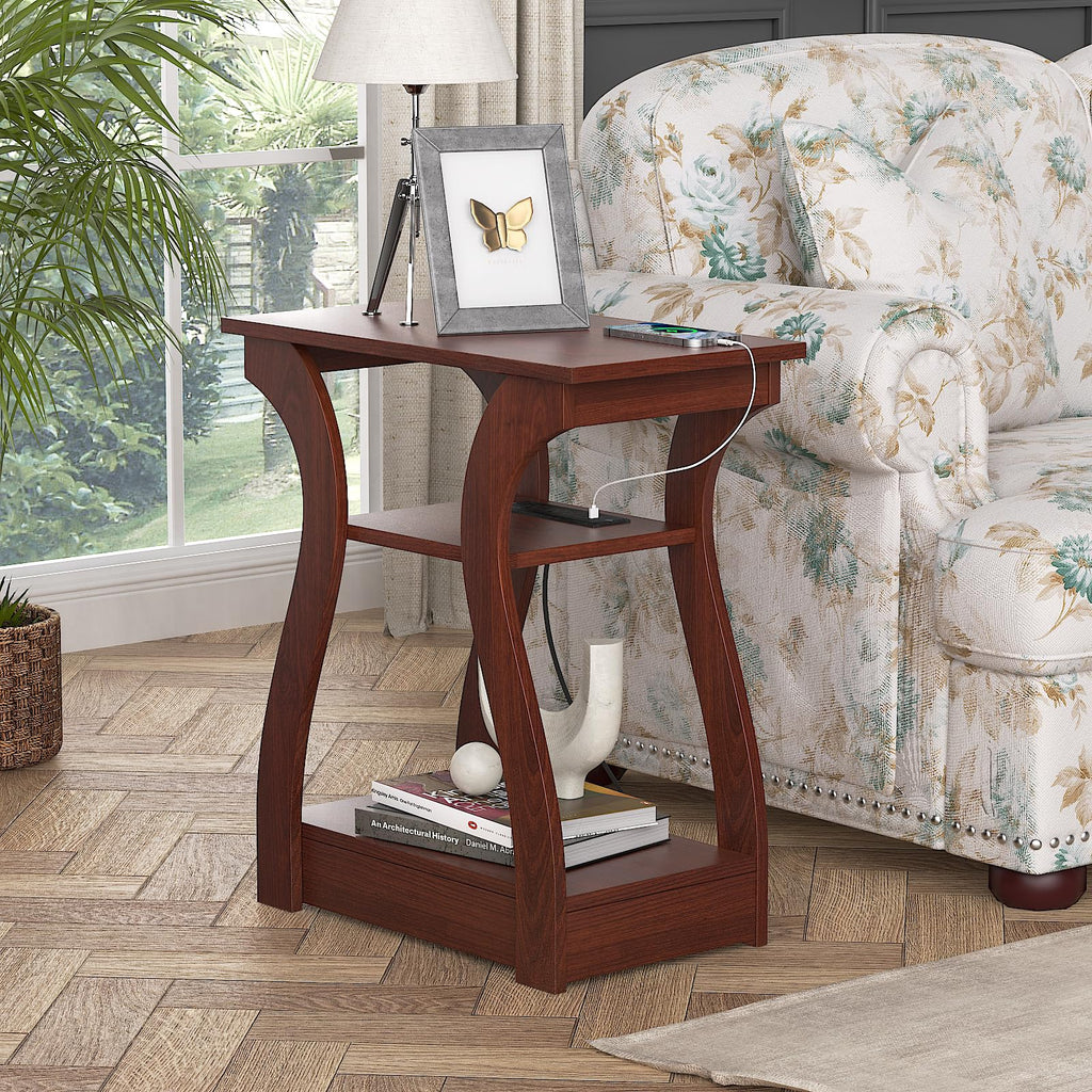 Cherry End Tables Set of 2 with Charging Station R22378