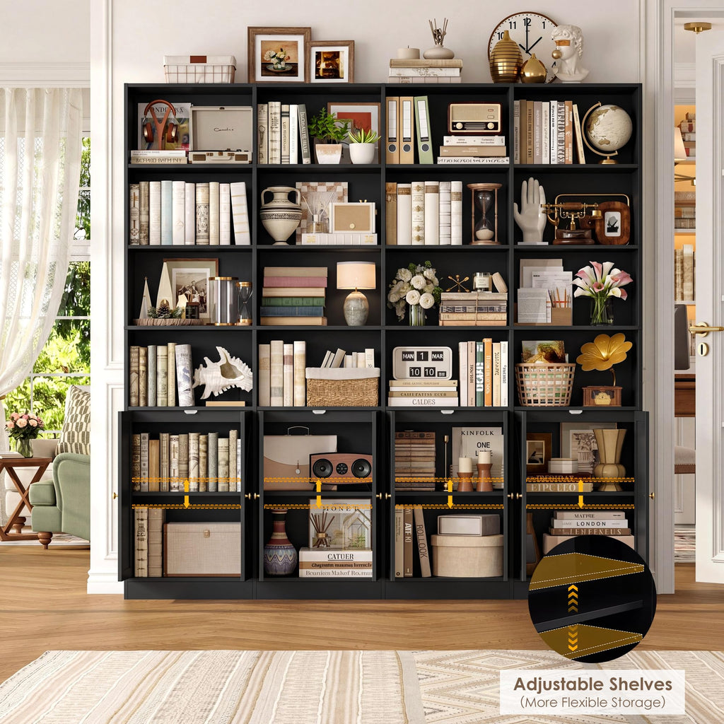 72.8" Black Bookshelf with 8 Doors T298353