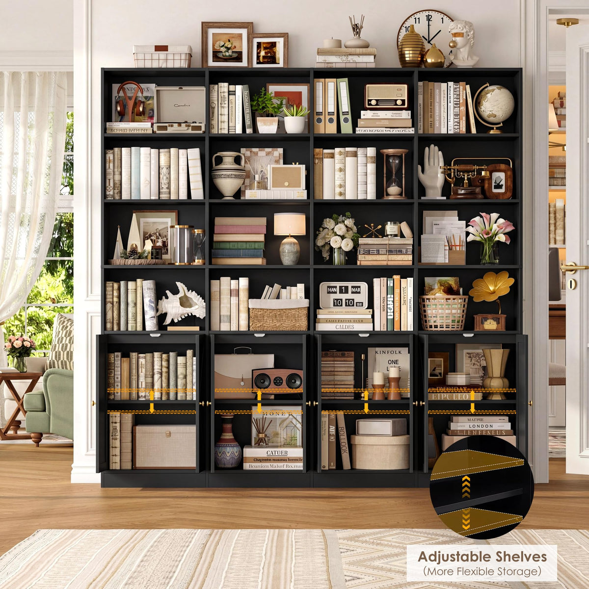 72.8" Black Bookshelf with 8 Doors T298353