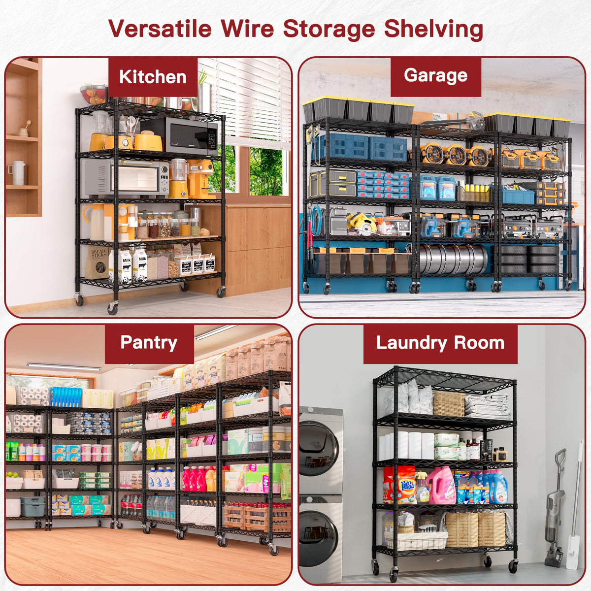 Wire Storage Rack with Wheels Metal Shelving Y905